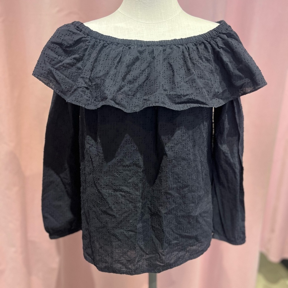 Michael Kors Off Shoulder Black Ruffle Blouse Women’s L Romantic